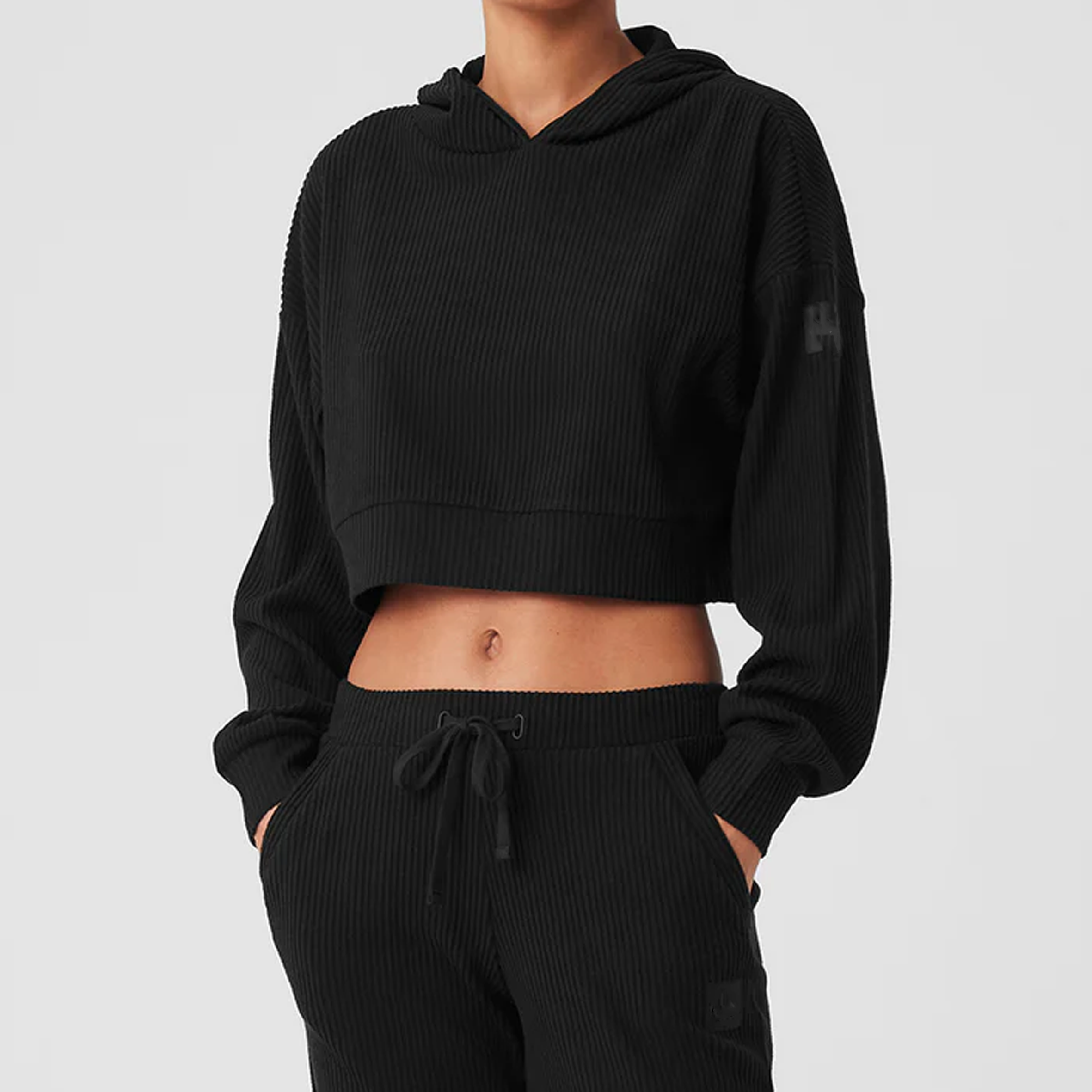 Luxe women running hoodie black top