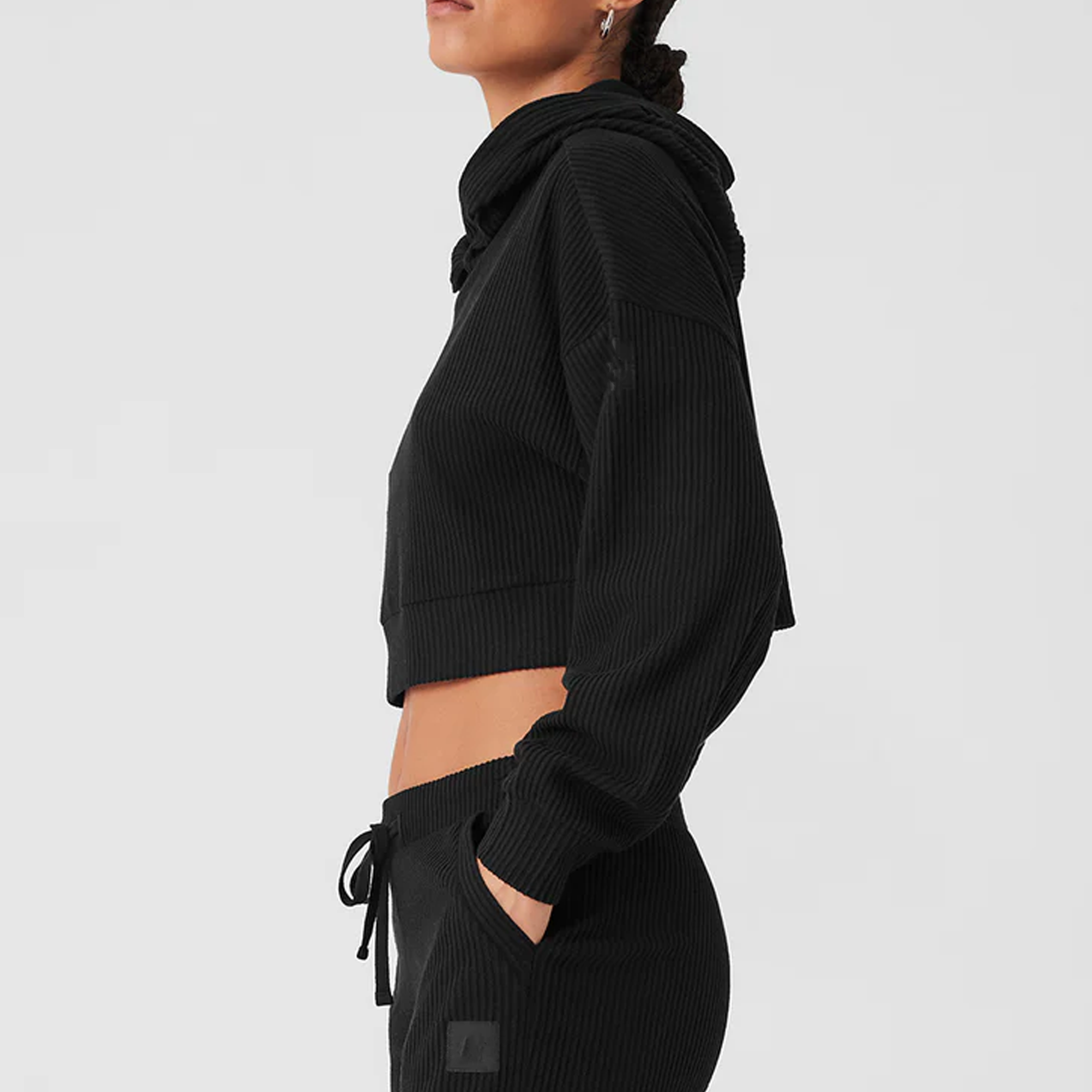 Luxe women running hoodie black top