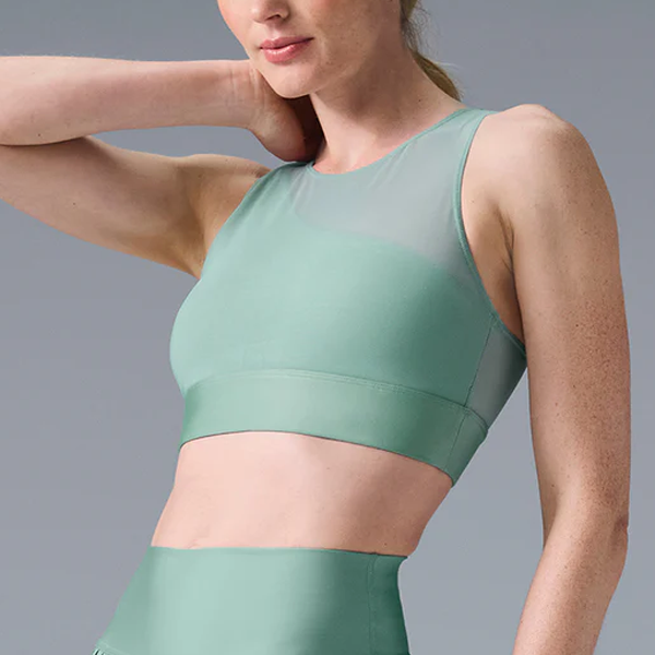 Light blue mesh panel comfortable sports bra