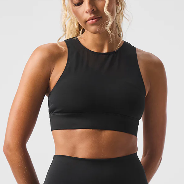 High support mesh panel stretch sports bra