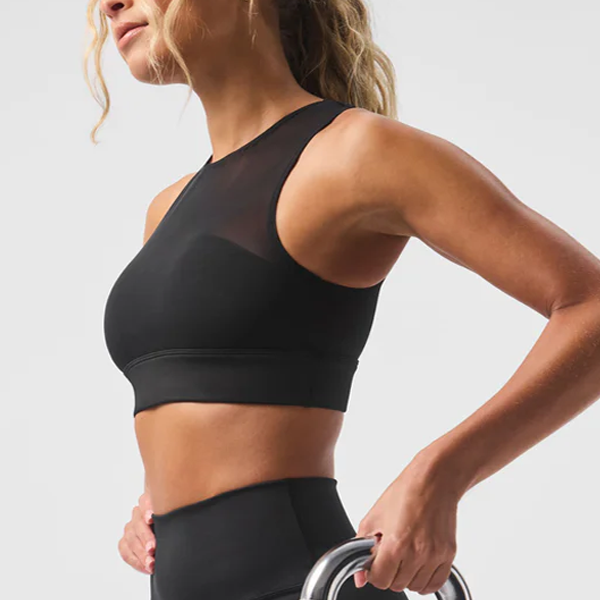 High support mesh panel stretch sports bra