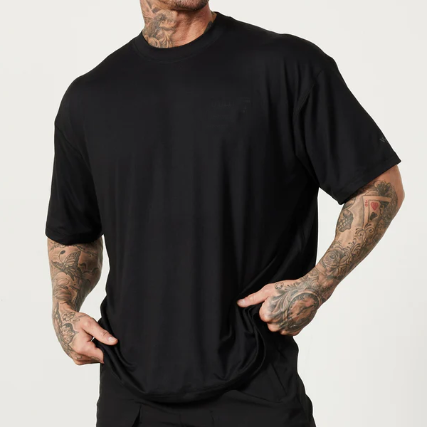 Men gym shirt straight hem black