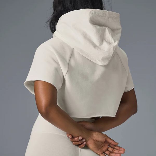 Women sexy comfortable cotton crop top with hood grey