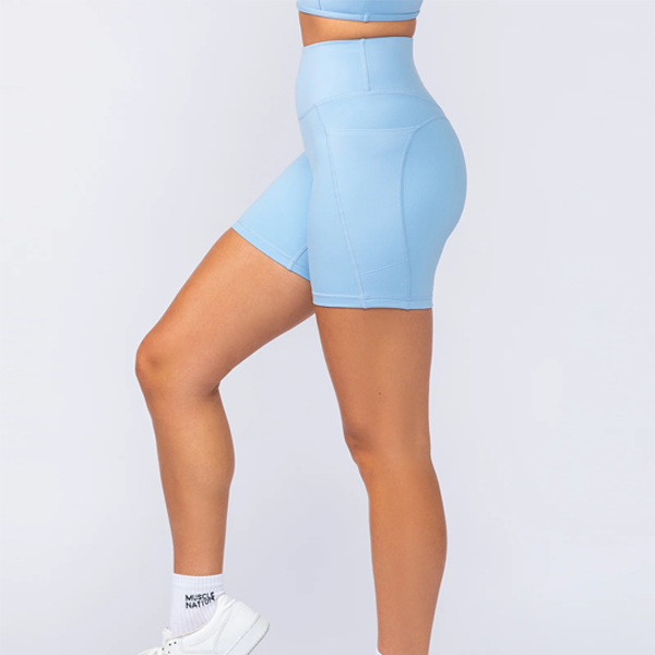 Light blue women side pockets stretch shorts