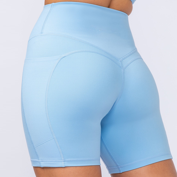 Light blue women side pockets stretch shorts