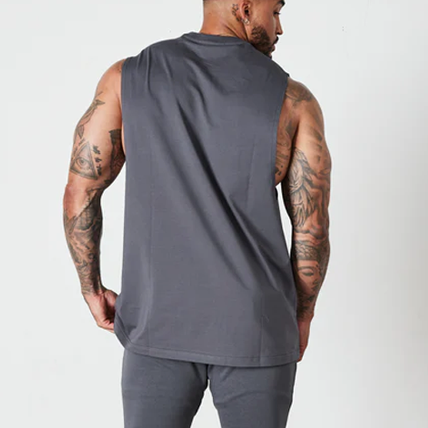 Men breathable straight hem tank top dark grey