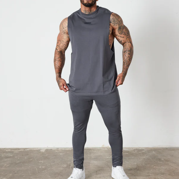 Men breathable straight hem tank top dark grey