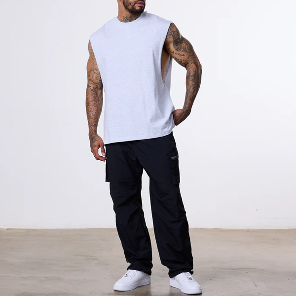 Vital muscle men grey gym vest drop-arm 