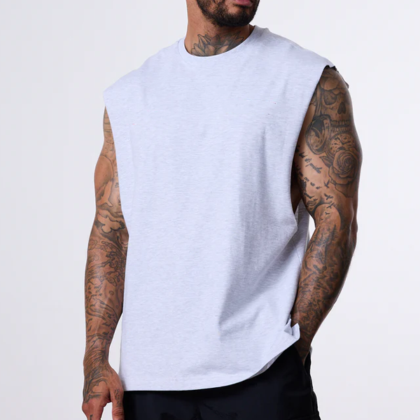 Vital muscle men grey gym vest drop-arm 