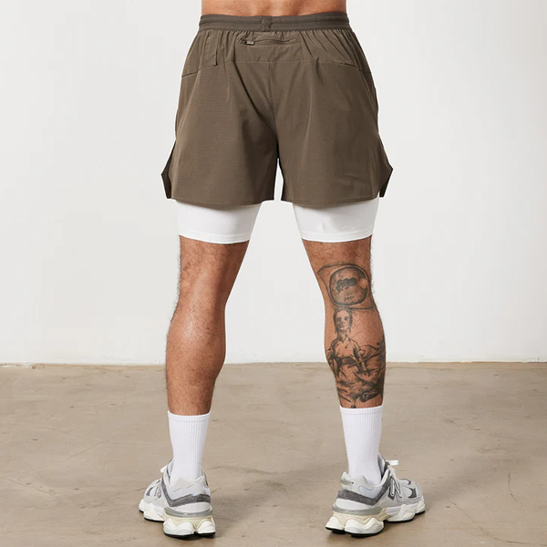 Mens two in one running shorts splits