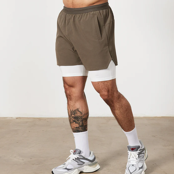 Mens two in one running shorts splits