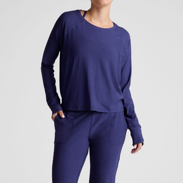 Women long sleeve yoga Tees navy blue