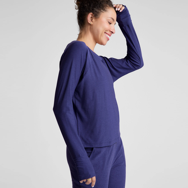 Women long sleeve yoga Tees navy blue