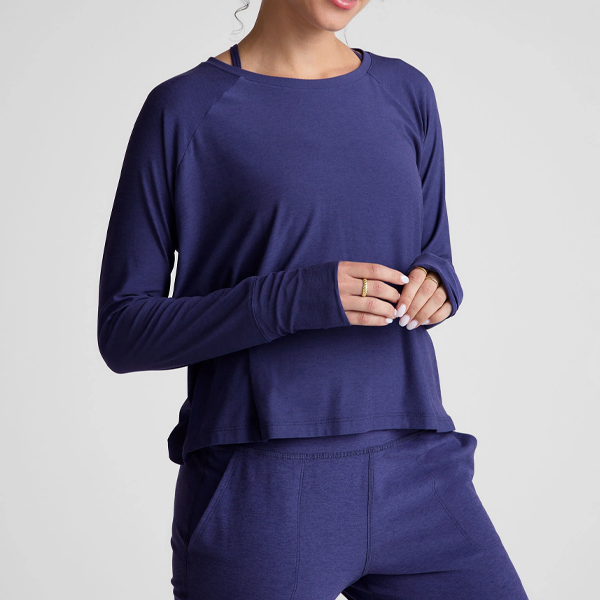 Women long sleeve yoga Tees navy blue