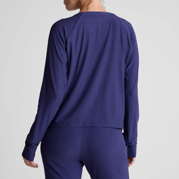 Women long sleeve yoga Tees navy blue
