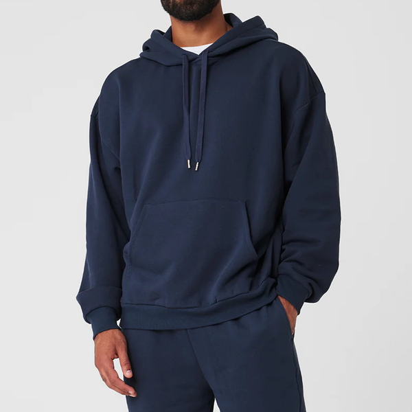 Oversized active men pullover navy hoodie