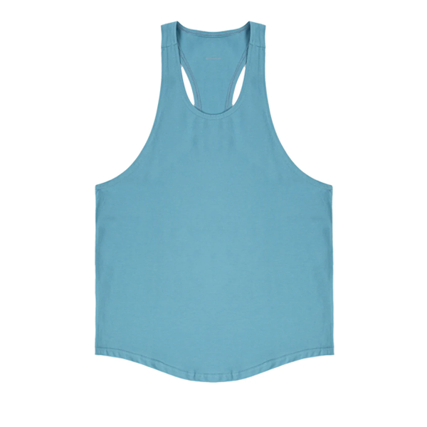 Curve hem sports men tank top blue