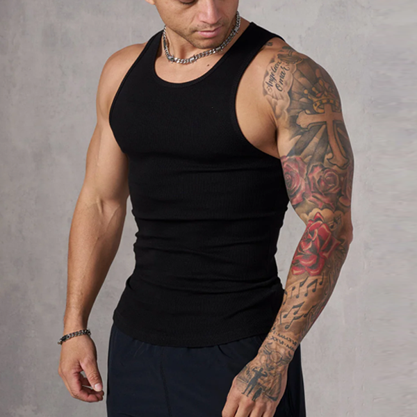 Bodybuilding men cotton vest black