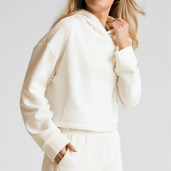Pop vital women fleece pullover hoodie beige