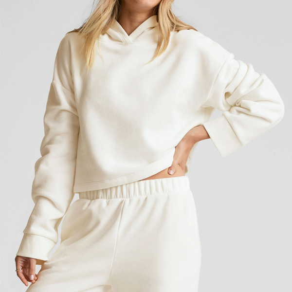 Pop vital women fleece pullover hoodie beige