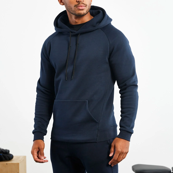 Pop men activewear front pocket navy pullover hoodie
