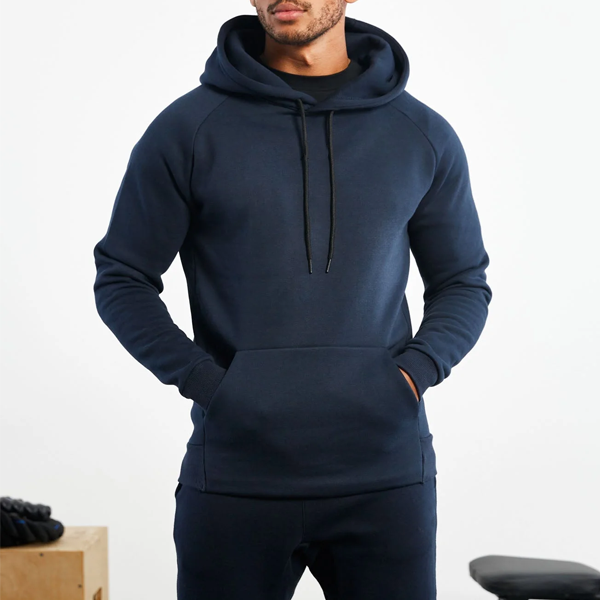 Pop men activewear front pocket navy pullover hoodie