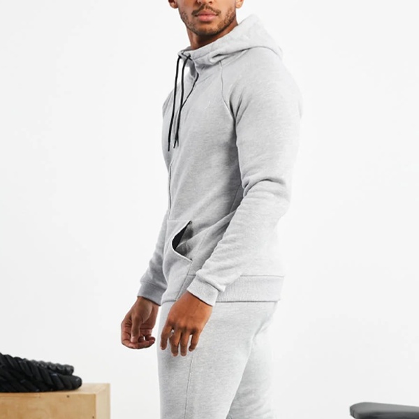 Pop men activewear front pocket grey zip up hoodie