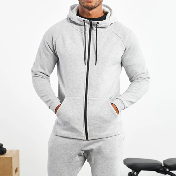 Pop men activewear front pocket grey zip up hoodie