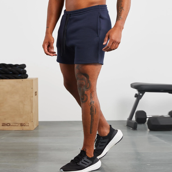 High quality men fleece running shorts comfortable navy