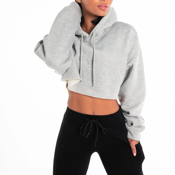 Luxe sexy women training top gery crop hoodie oversized