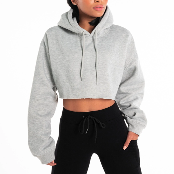 Luxe sexy women training top gery crop hoodie oversized