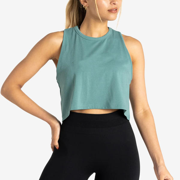 Light blue sexy women fitness crop vest soft cotton