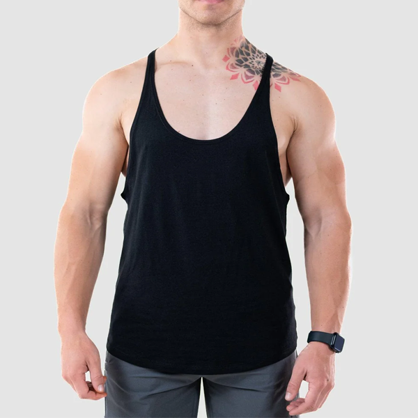 Soft cotton vital mens breathable drop-arm black tank