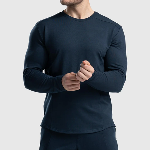 Pop vital men breathable cotton long sleeve curve hem jumper