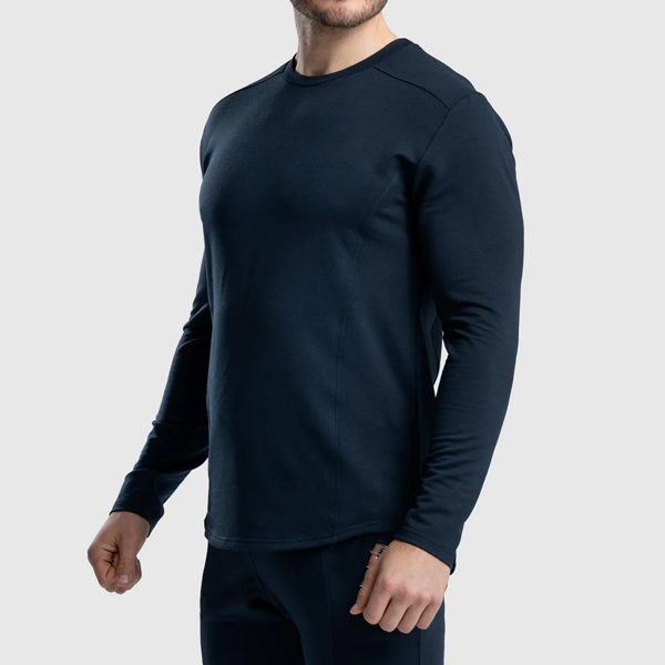 Pop vital men breathable cotton long sleeve curve hem jumper